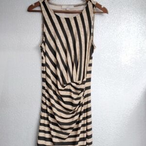 Loft Black & Tan Diagonal Stripes With Ruching At the Waist  Size S